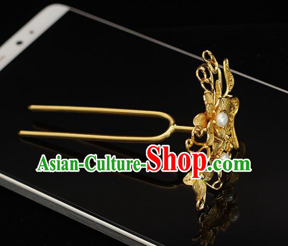 China Traditional Ming Dynasty Palace Lady Hair Stick Ancient Empress Golden Butterfly Hairpin