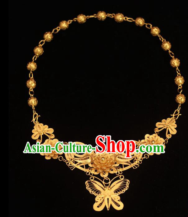 China Classical Wedding Golden Necklace Traditional Ming Dynasty Court Queen Accessories