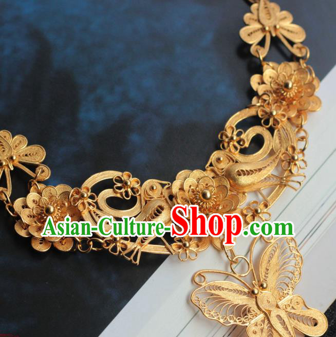 China Classical Wedding Golden Necklace Traditional Ming Dynasty Court Queen Accessories