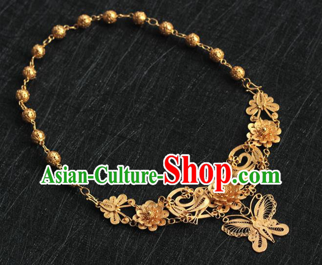 China Classical Wedding Golden Necklace Traditional Ming Dynasty Court Queen Accessories