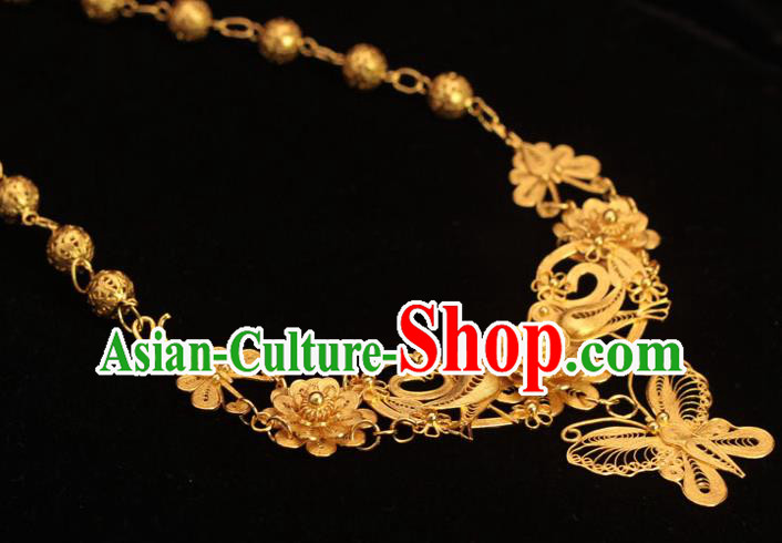 China Classical Wedding Golden Necklace Traditional Ming Dynasty Court Queen Accessories