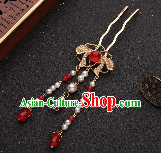 China Ancient Princess Hair Accessories Traditional Hanfu Red Beads Tassel Hairpins