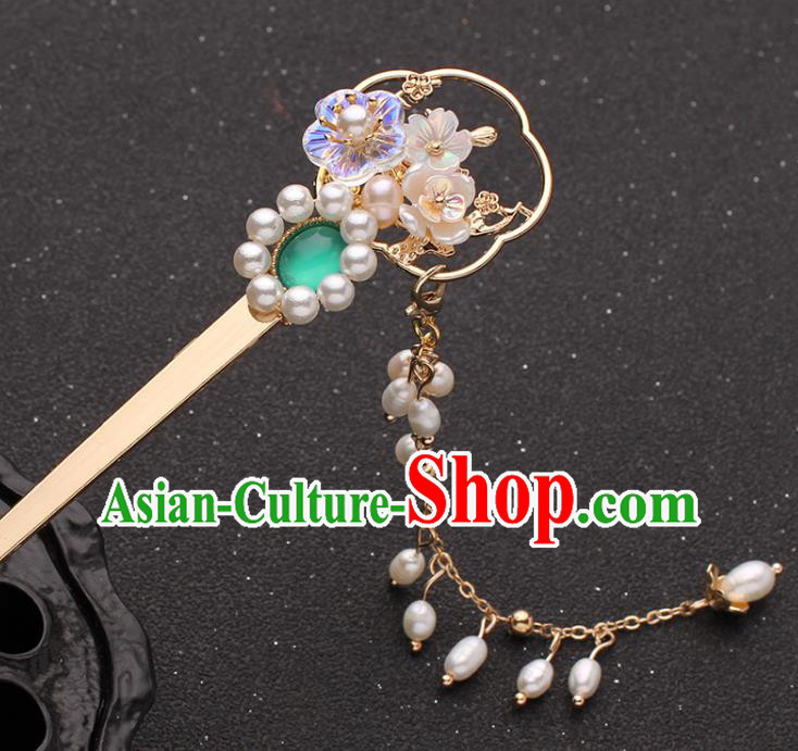 China Traditional Hanfu Pearls Tassel Hairpin Ancient Princess Hair Accessories