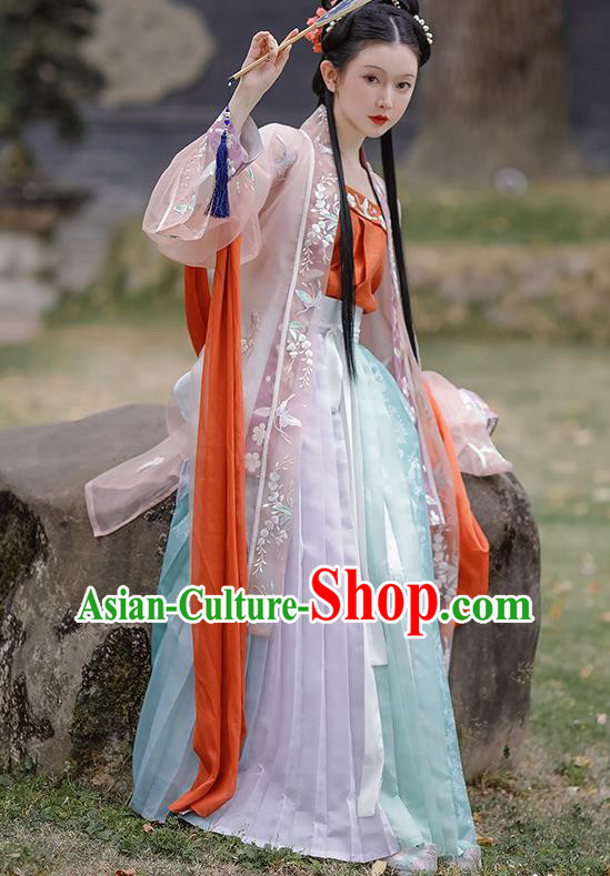 China Ancient Noble Lady Historical Clothing Traditional Song Dynasty Young Beauty Embroidered Costumes