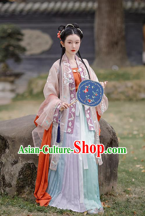 China Ancient Noble Lady Historical Clothing Traditional Song Dynasty Young Beauty Embroidered Costumes