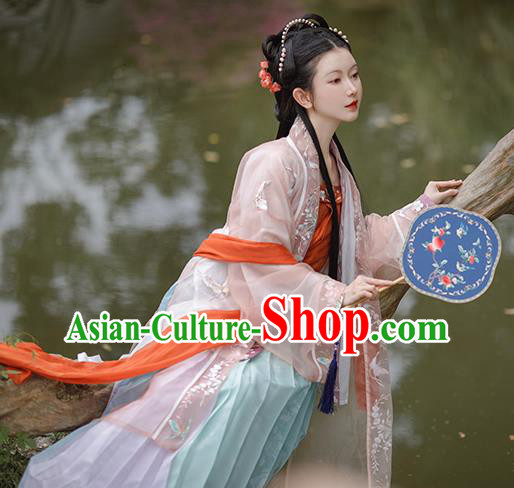 China Ancient Noble Lady Historical Clothing Traditional Song Dynasty Young Beauty Embroidered Costumes
