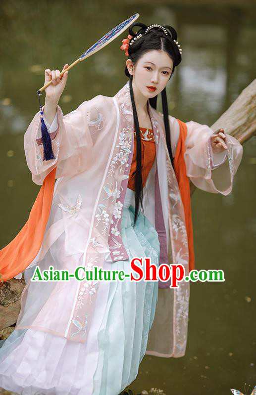 China Ancient Noble Lady Historical Clothing Traditional Song Dynasty Young Beauty Embroidered Costumes