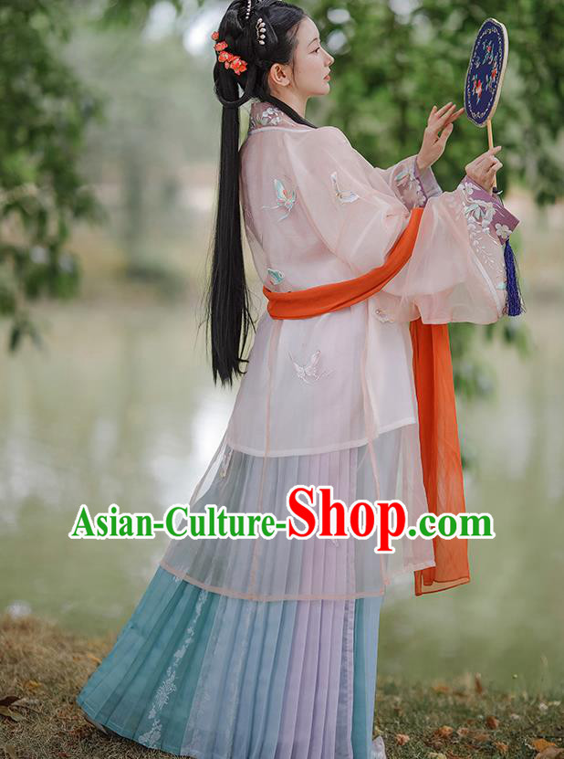 China Ancient Noble Lady Historical Clothing Traditional Song Dynasty Young Beauty Embroidered Costumes
