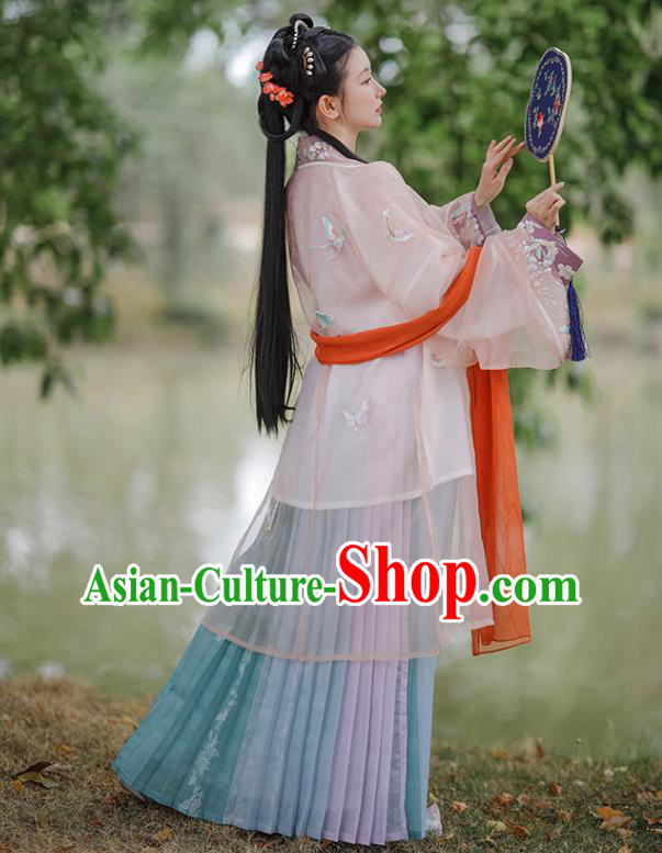 China Ancient Noble Lady Historical Clothing Traditional Song Dynasty Young Beauty Embroidered Costumes