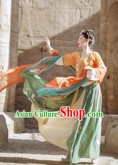China Ancient Palace Beauty Clothing Traditional Tang Dynasty Embroidered Historical Costume