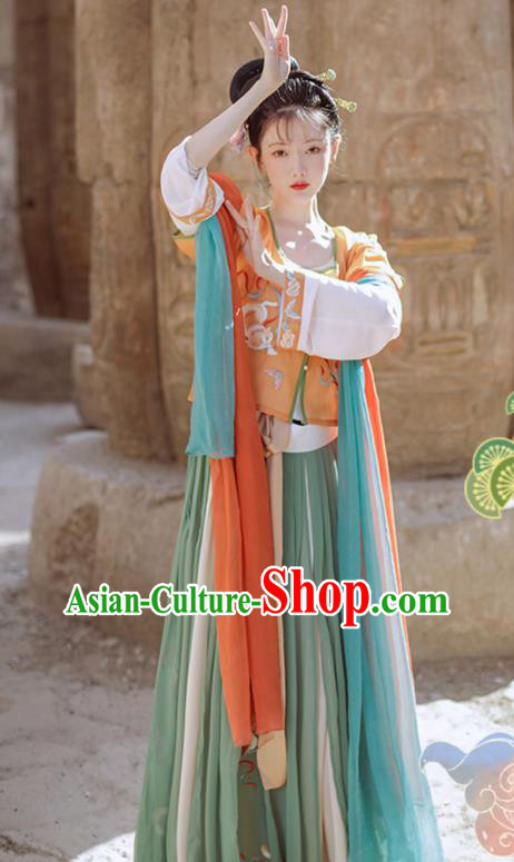 China Ancient Palace Beauty Clothing Traditional Tang Dynasty Embroidered Historical Costume