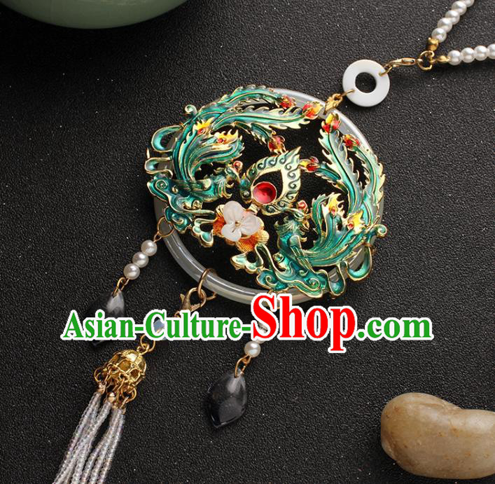 China Classical Beads Tassel Brooch Traditional Cheongsam Blueing Phoenix Pendant Accessories