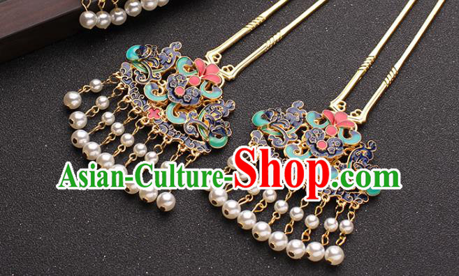 Traditional China Ancient Court Woman Hair Accessories Qing Dynasty Cloisonne Hairpins