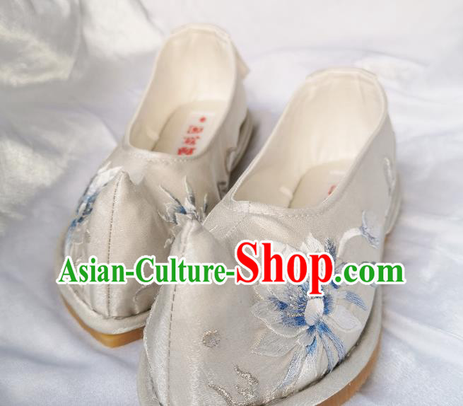 Handmade Chinese Embroidered Epiphyllum Shoes Traditional Ming Dynasty Princess Shoes Bow Shoes