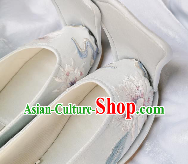 Handmade Chinese Traditional Hanfu Shoes Embroidered Epiphyllum Shoes Princess Shoes