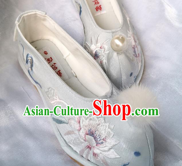 Handmade Chinese Princess Shoes Embroidered Epiphyllum Shoes Traditional Hanfu Shoes