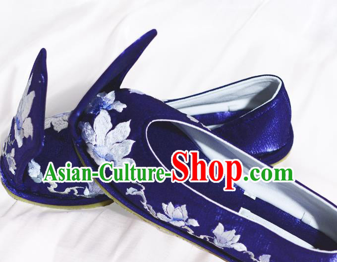 Handmade Chinese Embroidered Mangnolia Shoes Traditional Hanfu Royalblue Shoes Princess Shoes