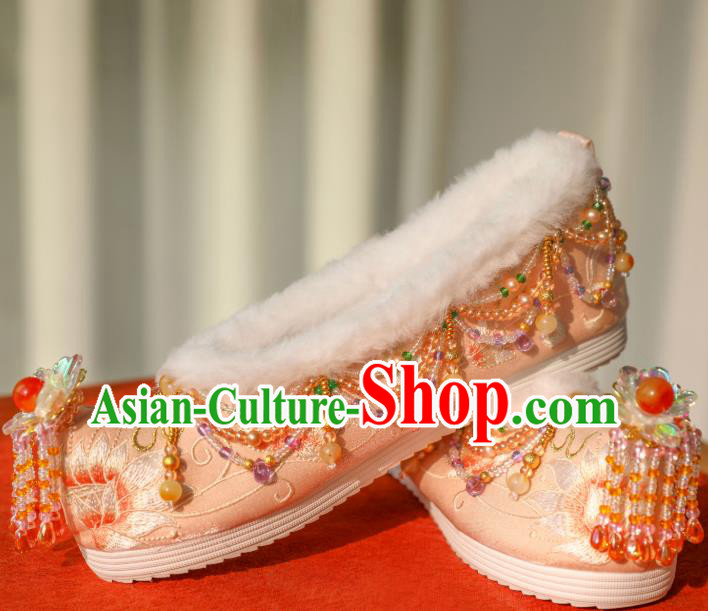 Handmade Chinese Traditional Hanfu Shoes Embroidered Shoes Ancient Princess Beads Tassel Shoes