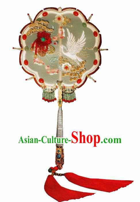 Chinese Ancient Princess Palace Fan Traditional Wedding Embroidered Silk Fan