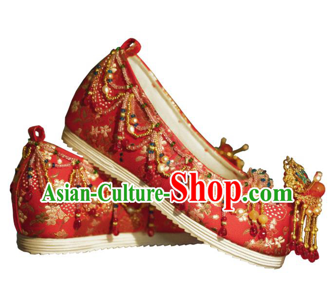 Handmade Chinese Embroidered Shoes Ancient Princess Red Shoes Traditional Hanfu Wedding Shoes