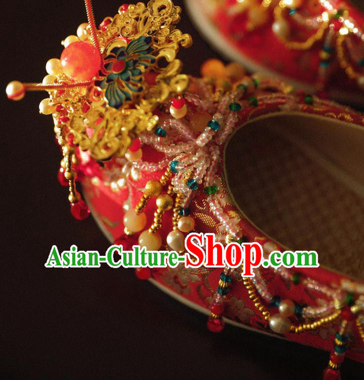 Handmade Chinese Embroidered Shoes Ancient Princess Red Shoes Traditional Hanfu Wedding Shoes