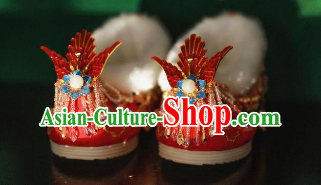 Handmade Chinese Beads Tassel Embroidered Shoes Ancient Princess Shoes Traditional Hanfu Enamel Phoenix Shoes