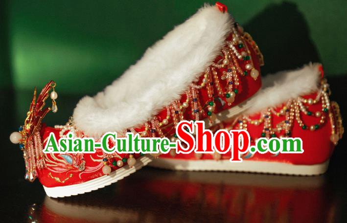 Handmade Chinese Beads Tassel Embroidered Shoes Ancient Princess Shoes Traditional Hanfu Enamel Phoenix Shoes