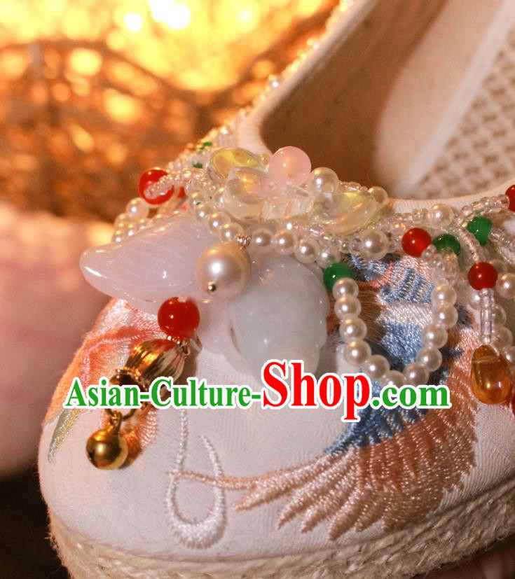 Chinese Wedge Heel Shoes Handmade Beads Tassel Shoes Traditional Embroidered Shoes