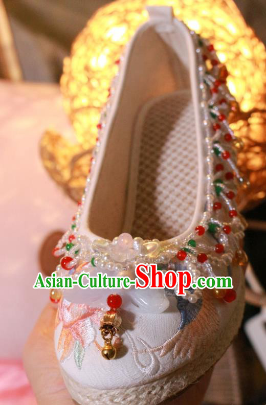 Chinese Wedge Heel Shoes Handmade Beads Tassel Shoes Traditional Embroidered Shoes