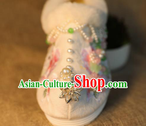 Chinese Handmade Hanfu Winter Shoes Jade Butterfly Shoes Traditional Embroidered Shoes