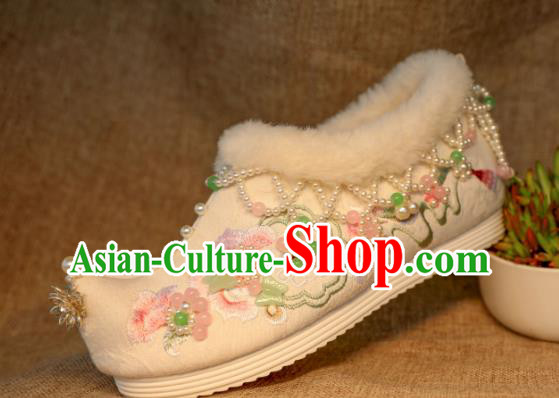 Chinese Handmade Hanfu Winter Shoes Jade Butterfly Shoes Traditional Embroidered Shoes