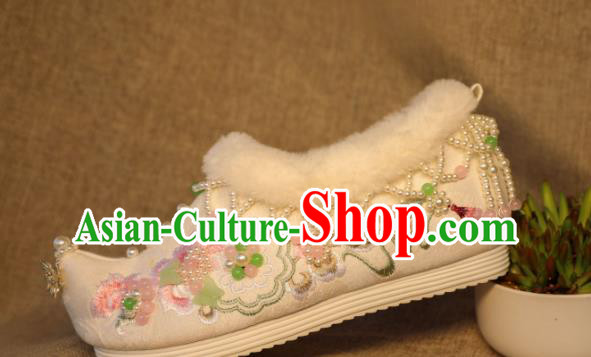 Chinese Handmade Hanfu Winter Shoes Jade Butterfly Shoes Traditional Embroidered Shoes