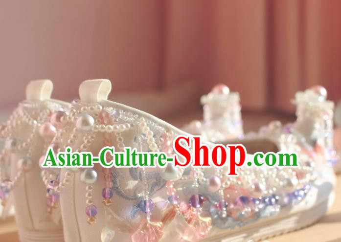 Handmade Chinese Traditional Hanfu White Shoes Embroidered Fish Shoes Ancient Princess Shoes