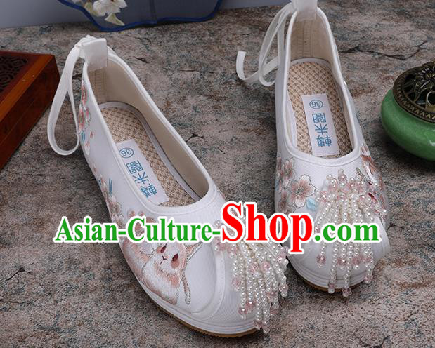 Chinese Ancient Princess Shoes Embroidered Shoes Traditional Hanfu Beads Tassel Shoes