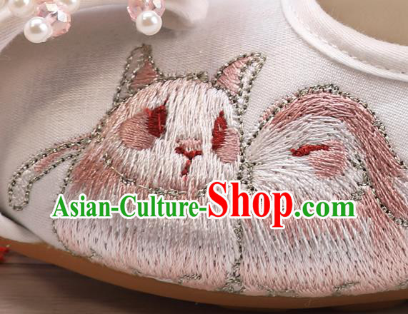 China Classical Hanfu Shoes Traditional Embroidered White Shoes for Kids