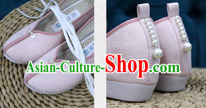 Chinese Classical Butterfly Pattern Pink Shoes Traditional Song Dynasty Princess Shoes Hanfu Shoes