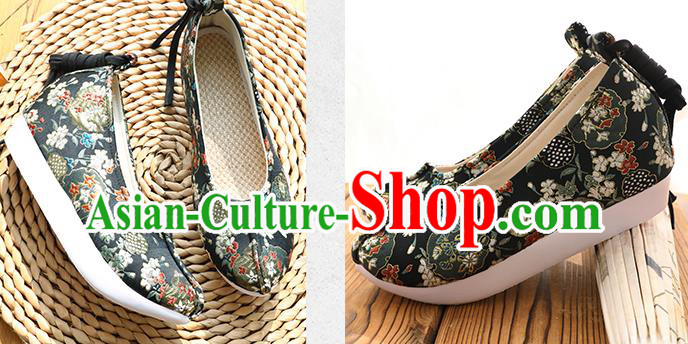 Chinese Classical Shoes Traditional Ming Dynasty Princess Shoes Hanfu Black Brocade Shoes