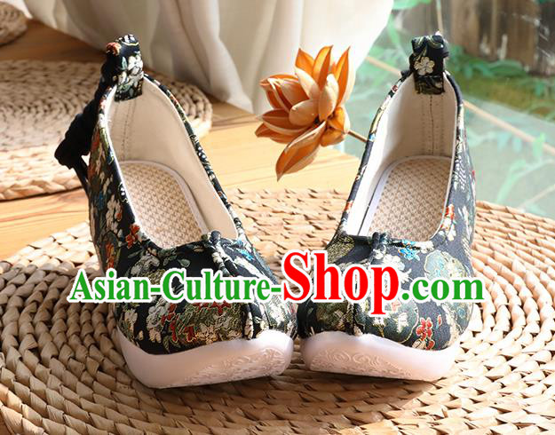 Chinese Classical Shoes Traditional Ming Dynasty Princess Shoes Hanfu Black Brocade Shoes