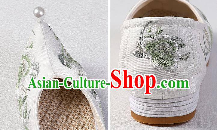 Chinese Bow Shoes Handmade Embroidered Peach Blossom Shoes Traditional Hanfu Shoes