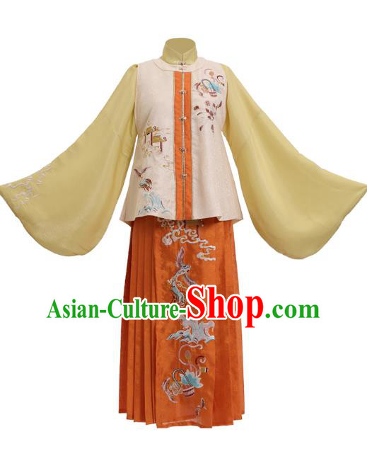 Ancient China Ming Dynasty Historical Costumes Traditional Embroidered Hanfu Dress Noble Female Clothing
