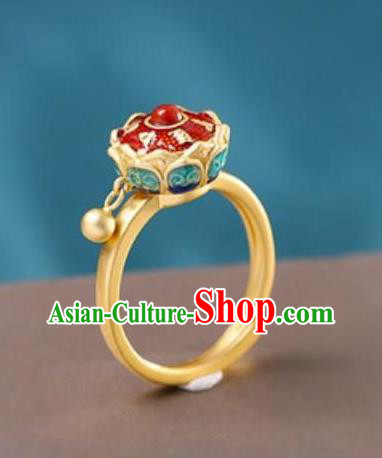 China Traditional Court Golden Ring Ancient Princess Enamel Lotus Circlet