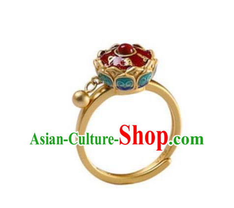 China Traditional Court Golden Ring Ancient Princess Enamel Lotus Circlet