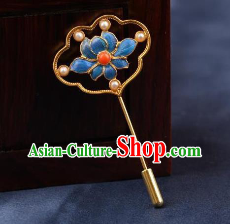 China Traditional Court Blueing Lotus Brooch Ancient Princess Pearls Jewelry Accessories