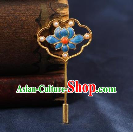 China Traditional Court Blueing Lotus Brooch Ancient Princess Pearls Jewelry Accessories