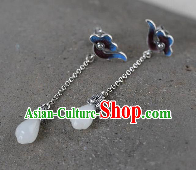 China National Jade Mangnolia Earrings Traditional Cheongsam Cloisonne Cloud Ear Accessories
