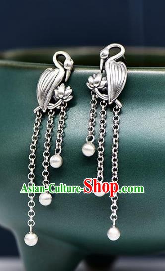 China National Tassel Earrings Traditional Cheongsam Silver Crane Ear Accessories