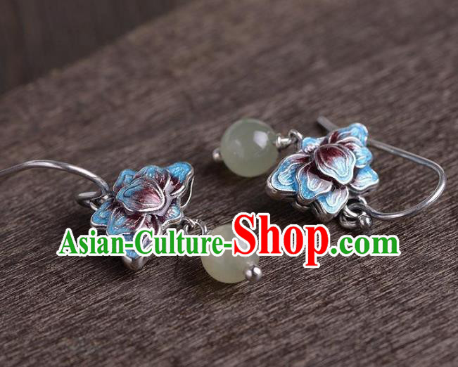 China National Blueing Lotus Earrings Traditional Cheongsam Chalcedony Tassel Ear Accessories