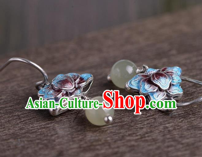 China National Blueing Lotus Earrings Traditional Cheongsam Chalcedony Tassel Ear Accessories