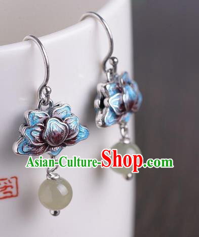 China National Blueing Lotus Earrings Traditional Cheongsam Chalcedony Tassel Ear Accessories