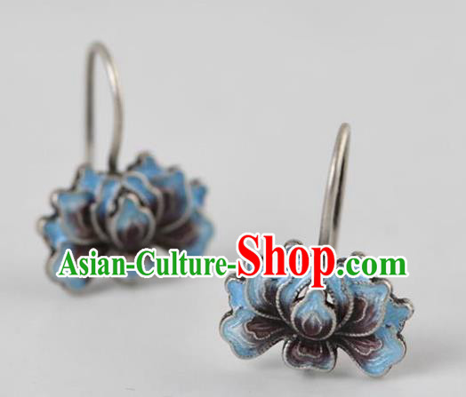 China National Silver Earrings Traditional Cheongsam Blueing Peony Ear Accessories